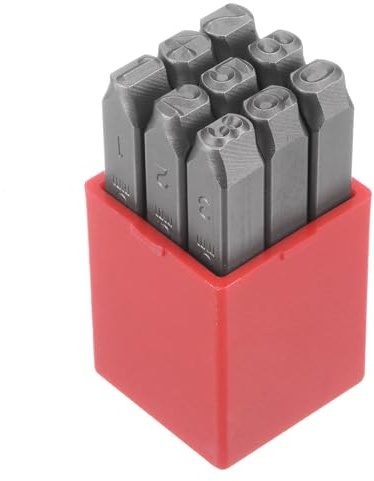 QUARKZMAN 9uds Número Sello Juego 1/4 6mm Reverso Punzón Alto Herramienta Acero 0-9 Perforar Presionar Metal Sellos Juego Martillo Mano Perforar para Metal Plástico Madera Cuero