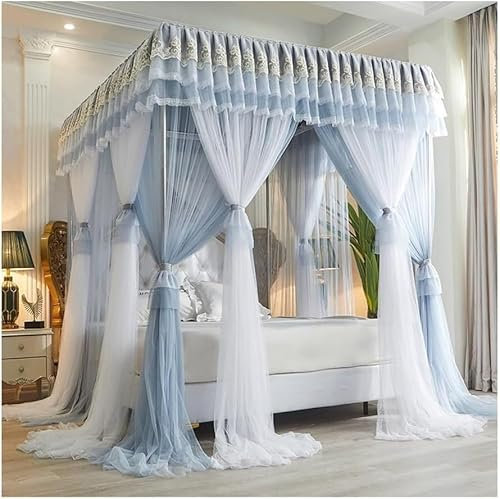 KAZUP Baldachin-Moskitonetz für Doppelbett, europäisches Hofprinzessin-Schlafzimmer, romantischer dekorativer Bettvorhang (Farbe: Pink-2, Größe: 180 x 200 cm/71 x 79 Zoll) (Farbe: Blau-3, Größe: 1