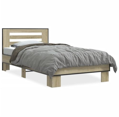 CIADAZ Bettgestell Sonoma-Eiche 90x190 cm Holzwerkstoff und Metall, Bett, Bettgestell, Jugendbett, Schlafzimmer Bett, Bed Frame -846085