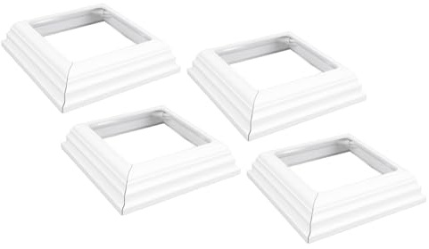 4Pcs VinylPost Skirt, 4x4 Inch White Post Base Cover, Split VinylFence Post Sleeve for Fence Porch Handrail, White Post Trim