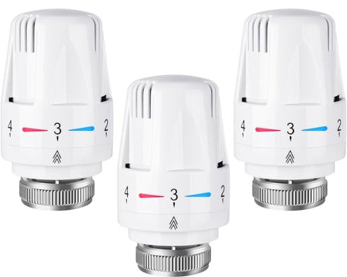 Flintronic 3PCS Thermostatic Radiator Valve Head, M30 x 1.5 TRV Radiator Thermostat Valve Replacement Head, Automatical Temperature Control Heating System, Universal for Home Office, White