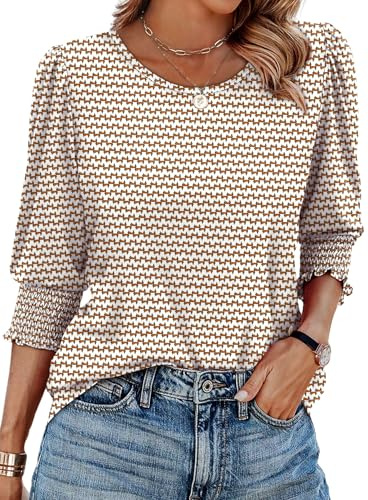 XIEERDUO Business Casual Outfits for Women Womens 3/4 Sleeve Tops and Blouses Summer Tops Women's Fashion Clothing Spring Tops Vacation Outfits L