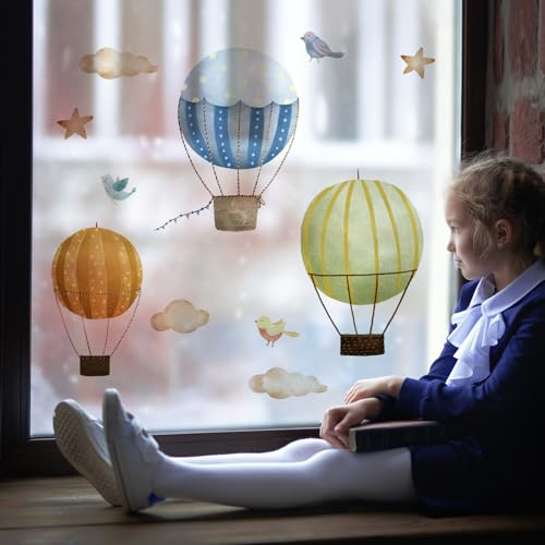 Alwayspon Doppelseitige Fensteraufkleber, Anti-Kollisions-Aufkleber für Kinderfenster, Heißluftballon-Fensteraufkleber für Glas, Babyzimmer, Zuhause, Kinderzimmer, Klassenzimmer, Dekoration,