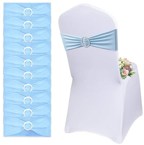 QeeFop 50 Fasce Elastiche Per Sedie con Fibbia ad Anello, Fascia Coprisedia Fiocchi Per Sedia Elastici per Feste, Matrimoni, Banchetti, Ricevimenti, Feste Di Compleanno (Azzurro Cielo)