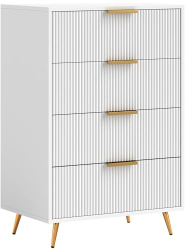 HOMCOM Cómoda con 4 Cajones Frentes con Diseño Ondulado 60x40x90 cm Blanco