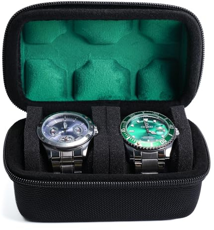 AUKURA Estuche de viaje para reloj de 2 ranuras, caja organizadora de viaje para hombre