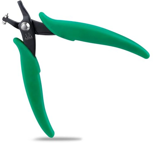INJOYTEC 1.5mm Short Jaw Metal Hole Punch Pliers for Metal Jewelry Pliers Earring Hole Punch Precision Jewelry Making Tool Craft Beading Hobby (Green)