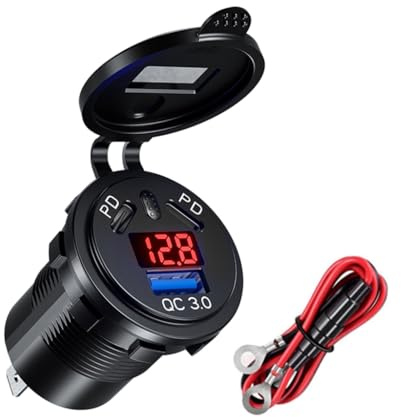 Presa USB C per caricabatteria da auto presa USB C 45 W tipo C 18 W porta USB con voltmetro LED presa di alimentazione per moto