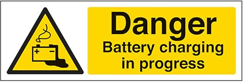V Safety Danger Battery Charging In Progress - Landscape 600 x 200 mm - 2mm Rigid Plastic Safety Sign