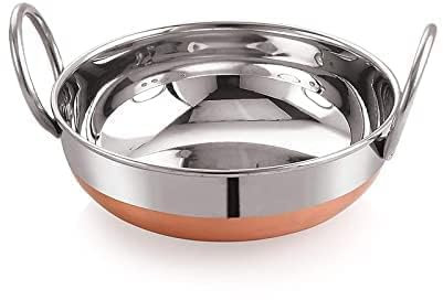 KADAI - Wok da cucina in acciaio inox con fondo in rame, 1 litro/15 cm, per friggere, soffriggere