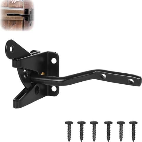 Gartentorfalle,Gartentor Schloss,Gartentürschloss Kohlenstoffstahl,Schwarzer Selbstverriegelnder Riegel mit 6 Schrauben,Automatischer Schwerkraftriegel für Zaun,Gartentor