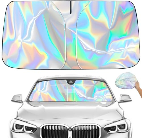 leruiyezs Parasol Delantero Coche Plegable Anti UV – Parasol Coche Delantero Plegable – Protector Solar Coche Delantero Universal para Vehículos Pequeños, SUV, Camionetas y Todoterrenos 140x70 cm