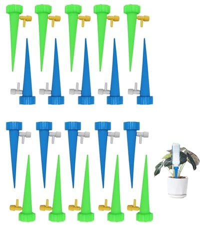 Yotlein 20 Stück Automatische Bewässerung Set, Tröpfchenbewässerung, Plant Watering Dispenser für Topfpflanzen, Selbstbewässerungssystem, Gartenpflanzen Blumen Outdoor Zimmerpflanzen (Blau Grün)