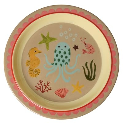Rice Melamin Kinderteller Teller - Coral - Ocean Print