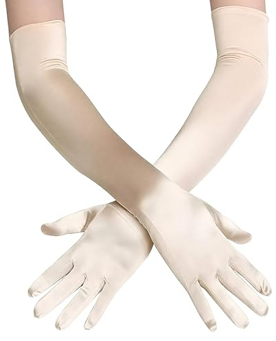 FENGCHUANG 2 Paar Ellenbogen Lange Satin Handschuhe, 1920s Handschuhe für Damen für Classic Oper, Maskerade, Cosplay-Kostüme, Halloween