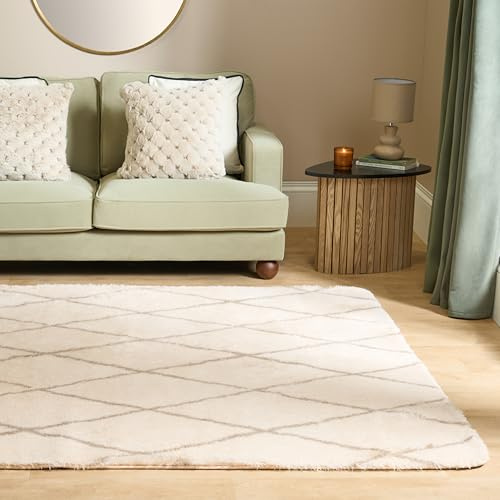 OHS Rugs Living Room Large 160x230, Geometric Area Rugs for Bedroom Home Lounge Kids Room Decorative Modern Anti Slip Soft Fluffy Rug High Pile Non Shedding Carpet, Natural