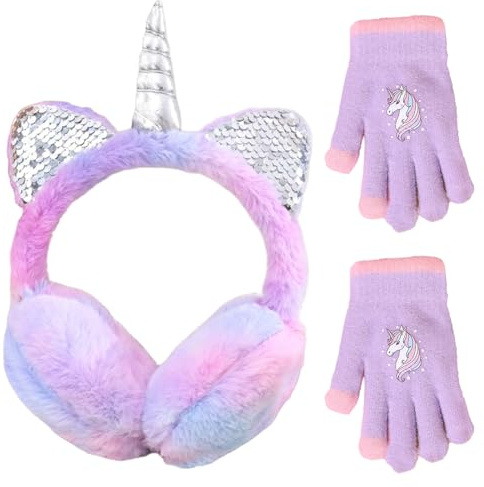 HTTDSLF Einhorn Winter Ohrenschützer Kinder, Earmuffs Ohrenwärmer Mädchen, Ohrenwärmer Mädchen Winter Warme Ohrwärmer, für Outdoor Aktivitäten