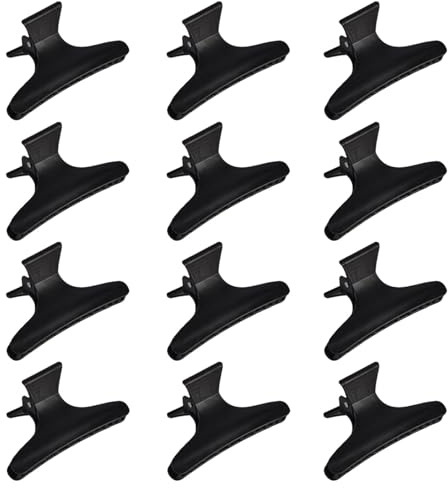 12 PCS Hairdresser Clips, Butterfly Hair Clips, Black Sectioning Clamps, Claw Clip Salon Clip Barrettes Styling Accessories for Women Girls (Black)