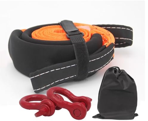 Eslinga 10 Ton (22,000Lbs), 5mx5cm Heavy Duty Cuerda para Remolque Coche con 2 Grilletes Aplicable A Todos Los Modelos De Automóviles (Naranja)(6 Meters 10 tons)
