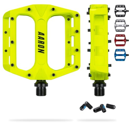 AARON Rock MTB - Pedali a piattaforma in alluminio con cuscinetti a sfera industriali sigillati, antiscivolo, con perni intercambiabili, per bici elettrica, BMX, trekking, colore: giallo