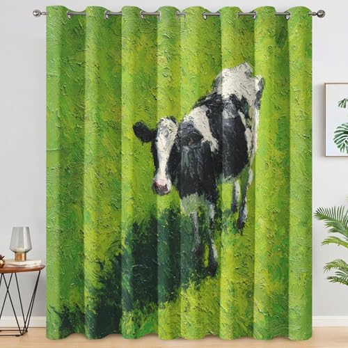 Genérico Cortinas Salon Vaca Lechera, Cortinas Dormitorio Animal Granja Pintura Al Óleo Decoracion Habitacion Ventana, Termicas Aislantes, con Anillas, 140x260 2 Piezas (An X Al) L-C&45