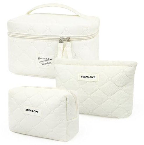 beifon 3er Set Kosmetiktasche Kulturtasche Damen mit Blumenmuster, Kulturbeutel Make Up Tasche, Tragbare Schminktasche Makeup Bag Waschtasche Groß Frauen Mädchen (Beige B)