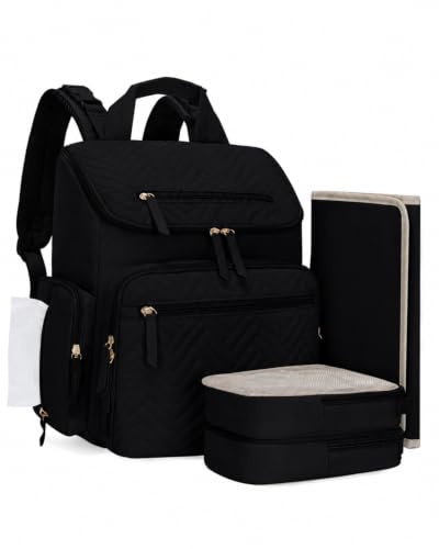 Changing Bag with Changing Mat, Diaper Bag with Insulated Pockets, Black | Stroller Straps, Two Portable Pouches, Luggage Strap, Nappy Backpack, Baby Bag Backpacks, Tissue Pocket
