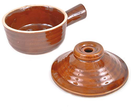 Microwavable Stone Cooker - Brown Ceramic Stoneware Cooker Quick & Easy Microwave Bakeware Dish and Reheat Individual Portions - 10cm Diameter Cookware