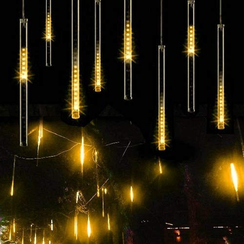 EONANT EOANT Meteor Schauer Regenlicht, Solar 360LED im Freien Weihnachten Regenlicht Schneeflocke Eis String Licht 10 Rohre 30cm Weihnachtsgarten Hochzeitsfeier Baum Balkondekoration (Warm White)
