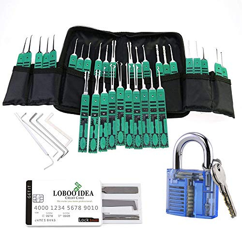 Loboo Idea 32-teiliges Werkzeugset mit Schloss/Schlüsselbruch, 5-teiligem Schloss und praktischem Vorhängeschloss. Lock Opener Locksmith Tool, Dietrich für die Übungspraxis