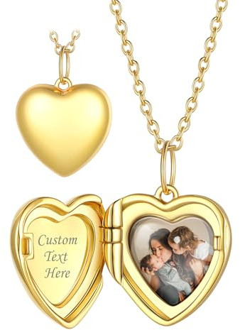 Custom4U Medaillon zum Öffnen für 1/2 Fotos – 925 Sterlingsilber/14k vergoldet Personalisierte Halskette mit Bild Herz/Oval/Rund Amulett zum Öffnen, Fotogeschenke für Mutter Ehefrau Freundin