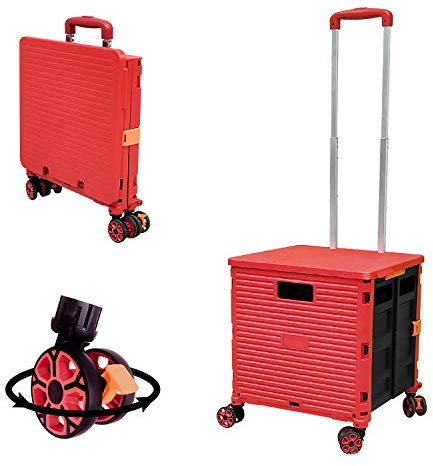 Quick Utility Cart Arbeitswagen Vier-Drehbarer Rollen-Handwagen mit robustem, robustem Kunststoff-Teleskopgriff für Reisen, Einkaufen, Umzug, Gepäck, Bürogebrauch