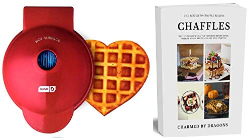 Dash MINI Waffle Iron 4 HEART With The Best Keto Chaffle Recipe Book and Journal by Charmed By Dragons (4 Inch MINI RED HEART)
