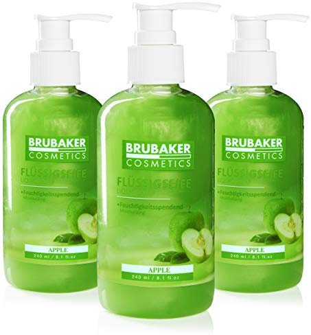 BRUBAKER Cosmetics 3er Pack Handwaschlotion Flüssigseife Apfel - 3 x 240 ml - im praktischen Spender - reinigt sanft und spendet Feuchtigkeit - für hygienisch saubere Hände