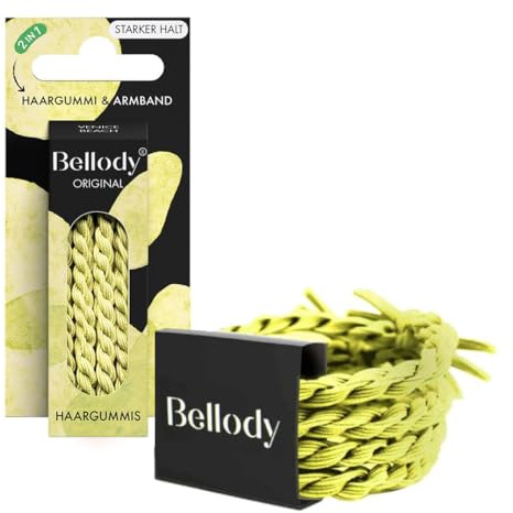 Bellody® Original Haargummis - Sundance Edition - Stylisch geflochtener Haargummi mit starkem Halt (4er Set - Venice Beach) - Damen Haarschmuck in Neon Gelb