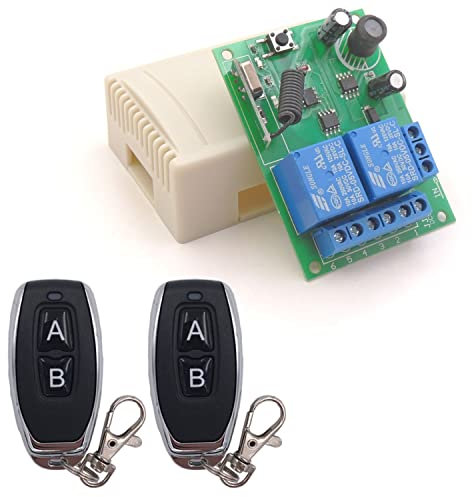 DieseRC DC 12V 24V 30V Secure Remote Control Switch Universal Wireless 433Mhz rf 10A Relay Receiver Board with 2 Transmitter Key fobs, for Motor, Light, Gate door, DIY Wireless Controller