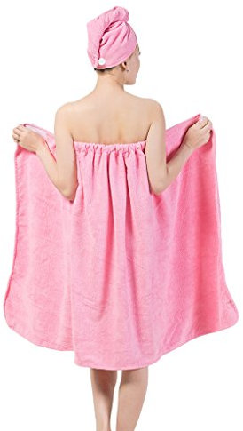 Damen Saunakilt Sauna Kilt Handtuch, Spa Bademantel Set Badetuch mit Haartrockentuch, Verstellbare Weite Saunasarong Saunatuch Mikrofaser Sarong Kilt