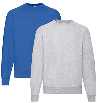 Fruit of the Loom Herren, Sweatshirt, Raglan Sweatshirt M, 1x Royal + 1x Grau + 1 HL-Kauf Notizblock