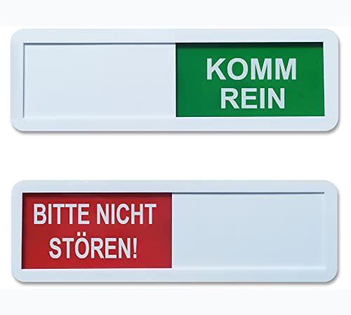 BITTE NICHT STÖREN - KOMM REIN Türschild 18 x 6 x 0.6cm aus Acryl-Kunststoff Privatsphäre Türschild mit 3M Klebefläche und Schiebefunktion Wendeschild - 1 Stück