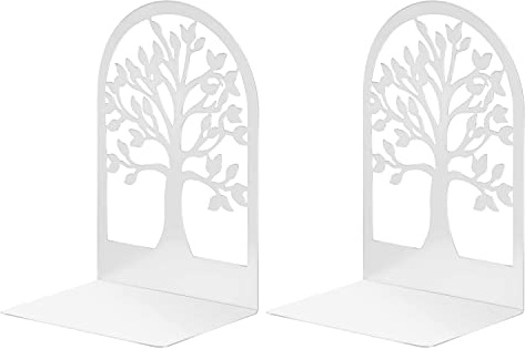 MSDADA Buchstützen, Metall CD Buchständer für Kinder, Glücksbaum Gestalten rutschfeste Bücherregal für Büro & Schule Home Decorative Muttertag Kindertag Geschenk(Schwarz) (Weiß, 1)