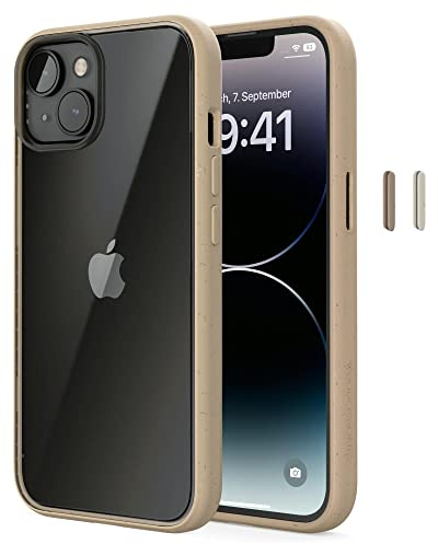 Woodcessories - Bio Clear Case transparent kompatibel mit iPhone 14 Hülle durchsichtig, iPhone 13 Hülle, beige, Nachhaltig