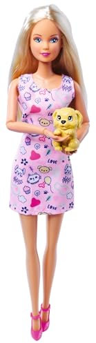 Simba Steffi Love Cute Pet, 2-Fach Sortiert, es Wird nur EIN Artikel geliefert, Spielpuppe mit ihrem Haustier und Futterzubehör, 29cm, ab 3 Jahren