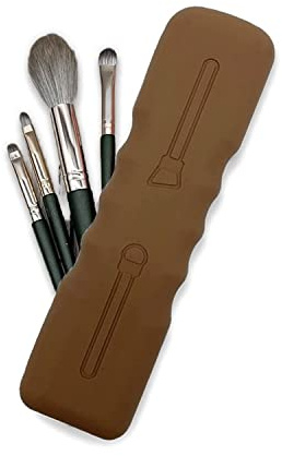 ALEXOUN Supporto per pennelli da trucco in silicone, borsa per trucco, borsa per trucco, borsa per trucco, organizer per pennelli da trucco (marrone scuro)