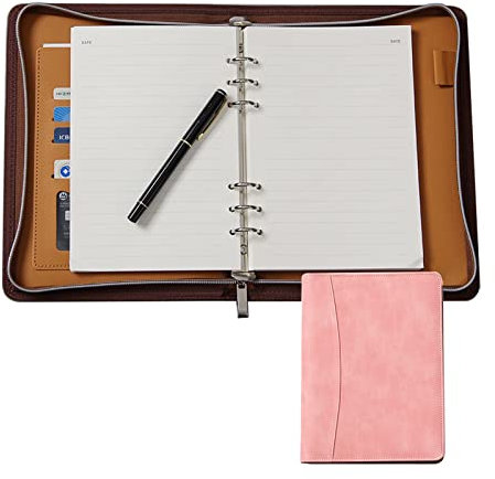 BLUNOA Schreibmappe A5 Konferenzmappe PU Leder Dokumentenmappe Mit Reißverschluss Geschäfts Ringbuch Mit Notizblock Und Stifthalter Für Damen Herren (Color : Pink)