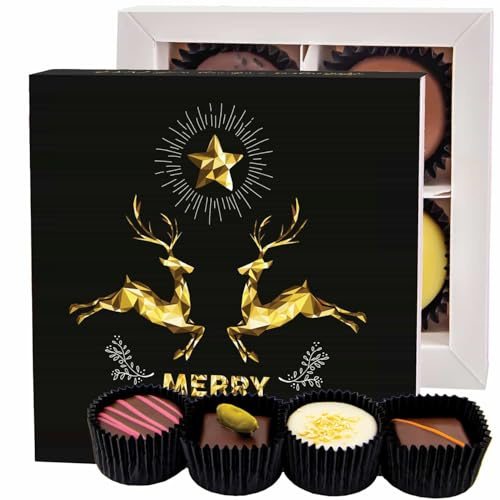 Hallingers Genuss Manufaktur Pralinen Weihnachts-Geschenk - ohne Alkohol, handmade aus Confiserie-Edelkakao in wertiger Geschenkbox Merry Christmas..., Weihnachten für Frauen Männer