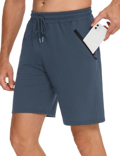 Wayleb Short Sport Homme 100% Coton Shorts Course à Pied Pantalon Court Jogging d'Été avec Poches Zippé Shorts et Bermudas Fitness Léger et Doux Bas d'Entraînement S-XXL