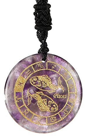 LODMLOER Zodiac Sign Necklace,Natural Amethyst Creative Carved Constellation Jewelry,Lucky Guardian Necklace Birthday Christmas Valentine'S Day Gift For Adults,Pisces
