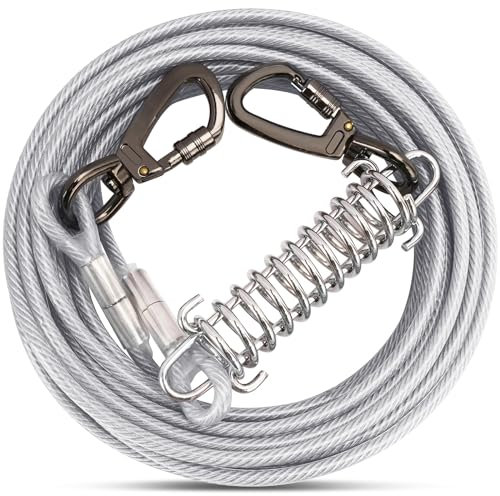 Tie Out Leinen für Hunde,Leinen mit Stoßdämpfender Feder,3-15m, Hofleine Leinen für Hunde,Hundeleine für den Hof（Silbrig,6M