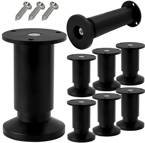 Stahlia Möbelfüße höhenverstellbar | SCHWARZ MATT | (8 Stück) Höhe: 6cm | Ø 38mm | 250Kg Belastbarkeit | Füße für Möbel Schrankfüsse Sofa Füße Möbelbeine