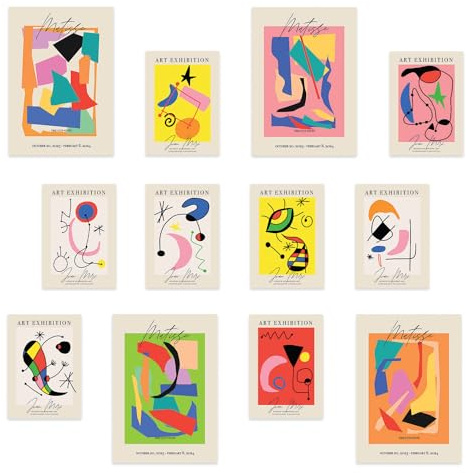 Nacnic Matisse & Miro Kunstdrucke Set - 12 Stück (4 A3, 8 A4) - Stil berühmter Maler - Verschiedene Rahmen - Keine Rahmen, nur Drucke - Wandkunst-Drucke Poster Wanddekoration